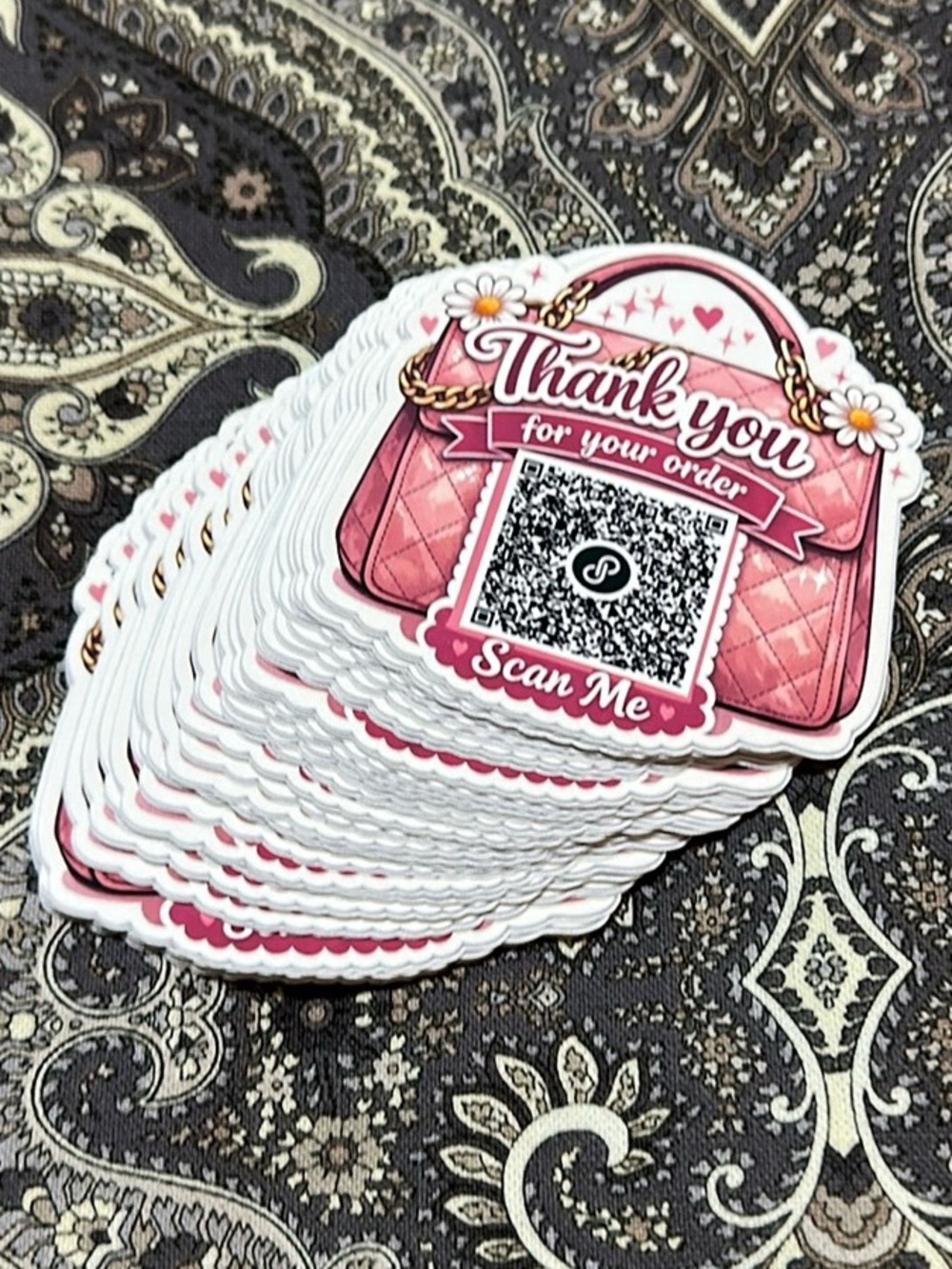 Pink Handbag "Thank You for Your Order" QR Stickers - Set of 36 - Picture 3 of 3